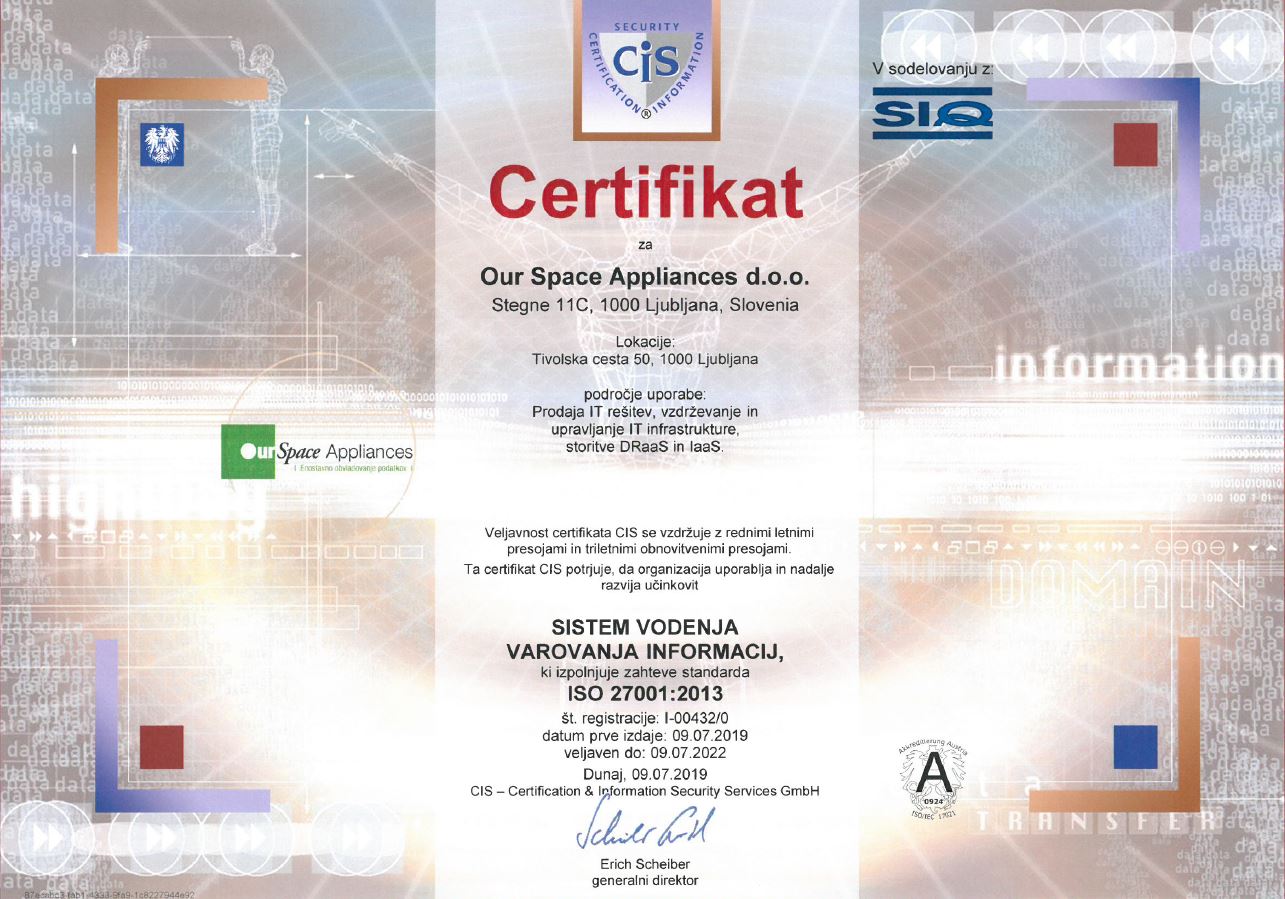 Pridobili smo certifikat ISO/IEC 27001:2013!